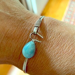 Silver and larimar hook bracelet